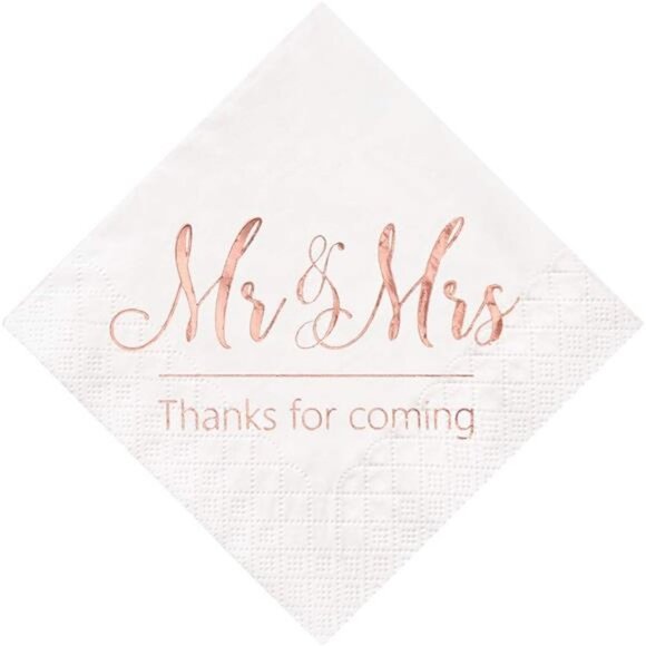Wedding Napkins Mr Mrs Rose Gold Cocktail Beverage Dessert Napkins for Wedding - Picture 1 of 6